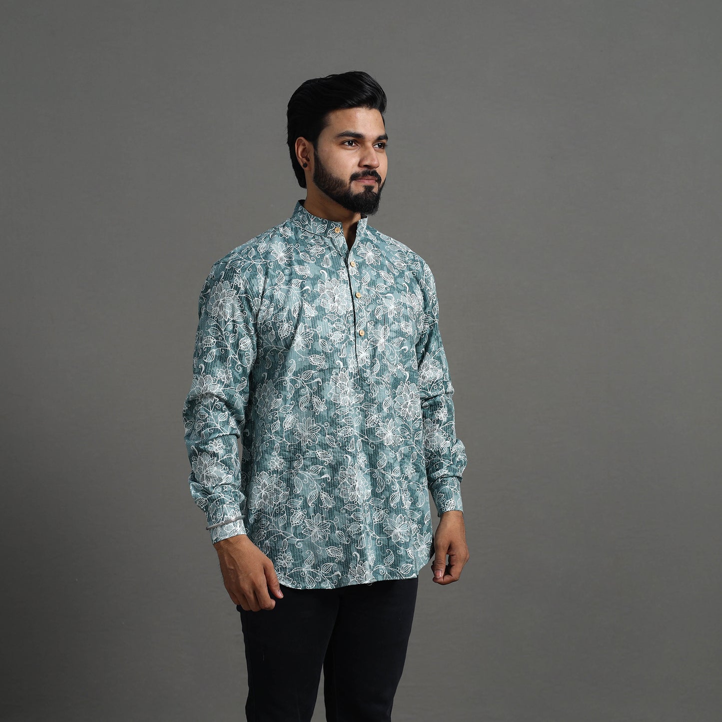 Buy Kantha Stitch Cotton Short Jaipur Kurta for Men