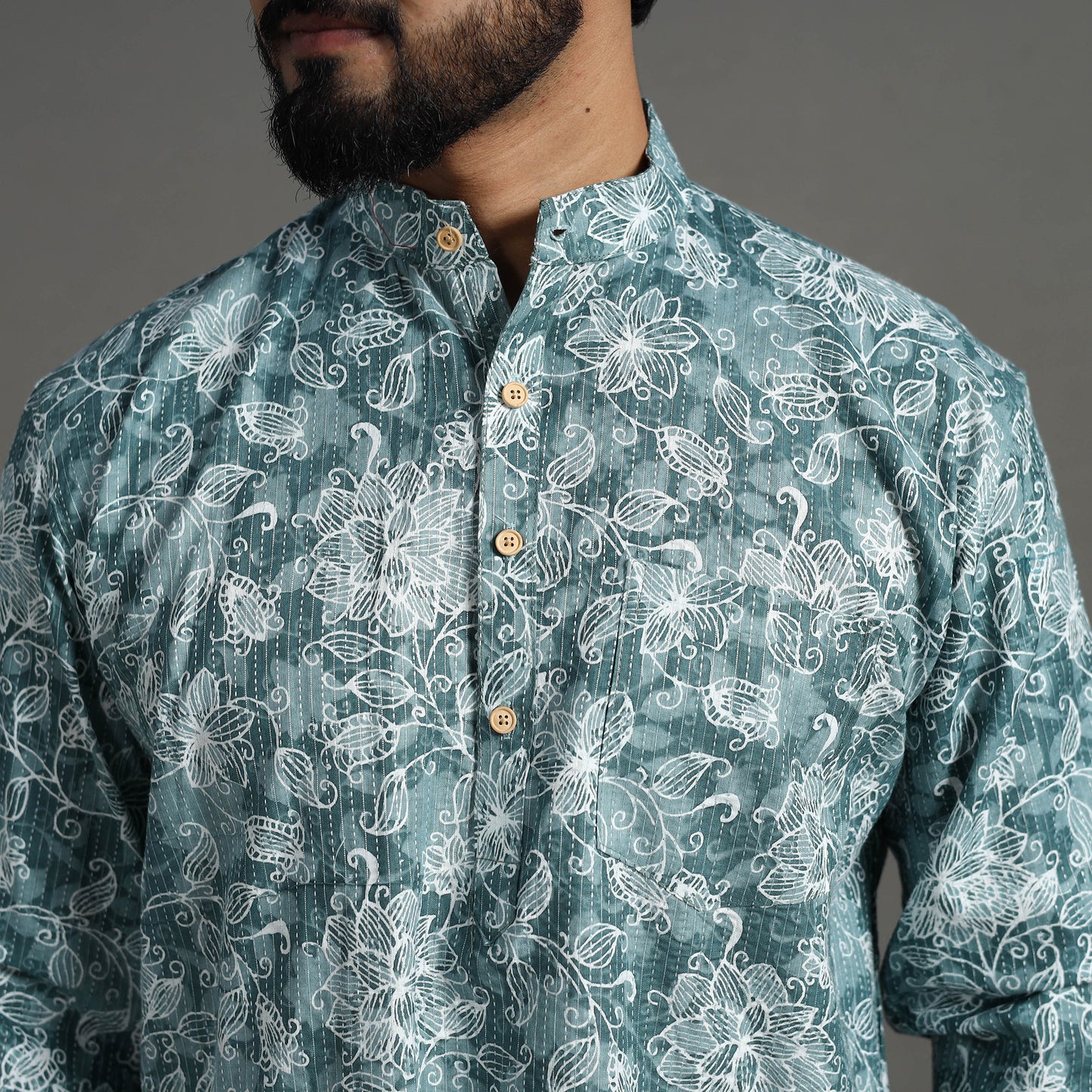Buy Kantha Stitch Cotton Short Jaipur Kurta for Men