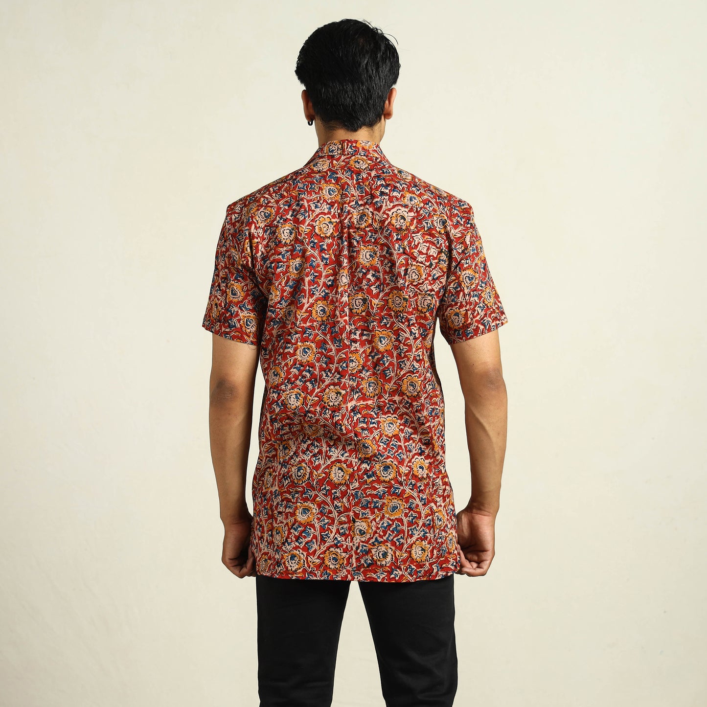 Buy Kalamkari Block Printed Cotton Men Half Sleeve Shirt 04 Online at iTokri.com