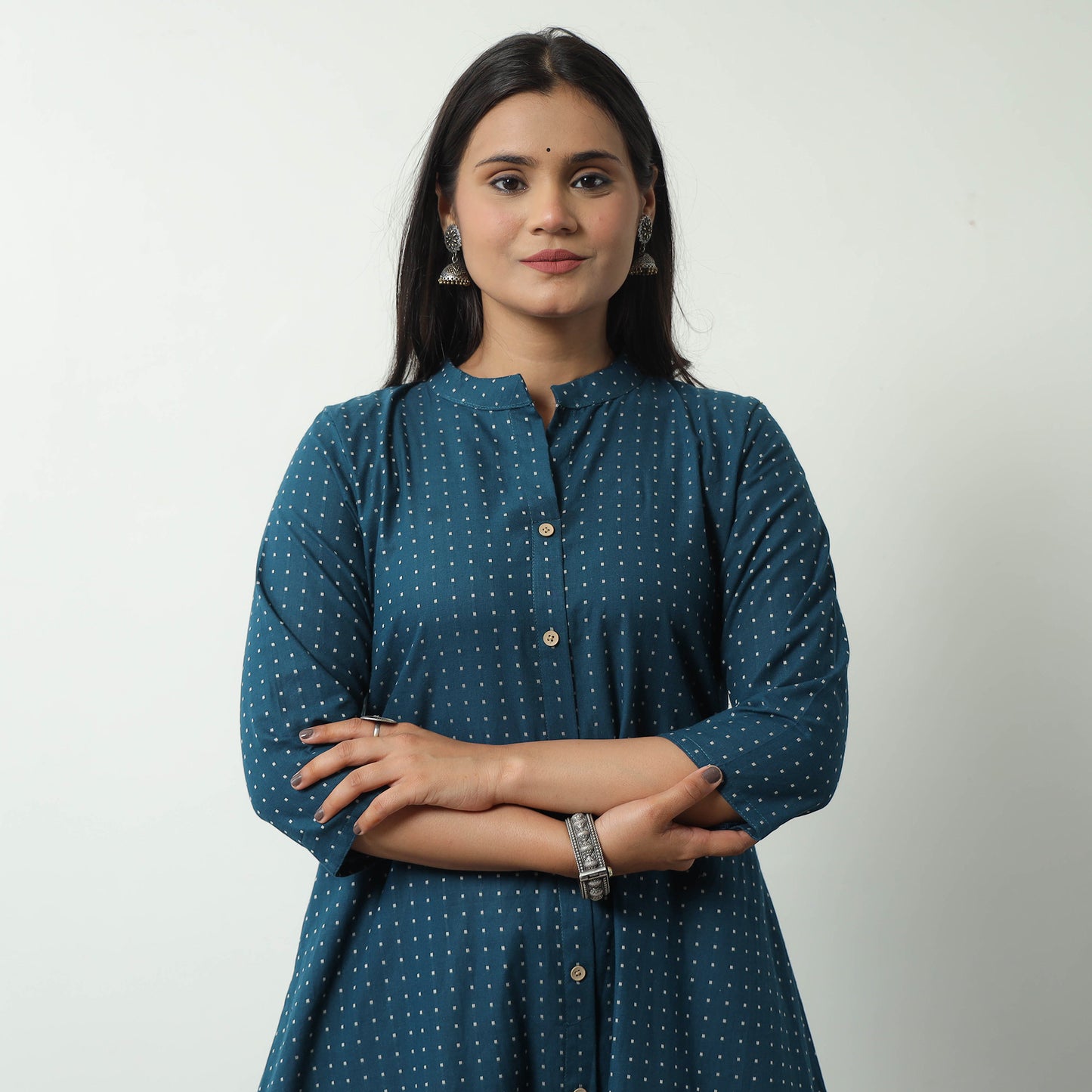 Blue - Jacquard Cotton A-Line Kurta 13