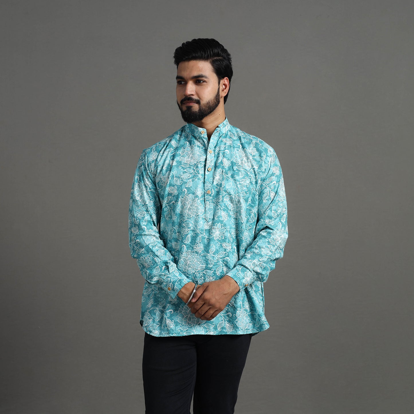 Buy Kantha Stitch Cotton Short Jaipur Kurta for Men