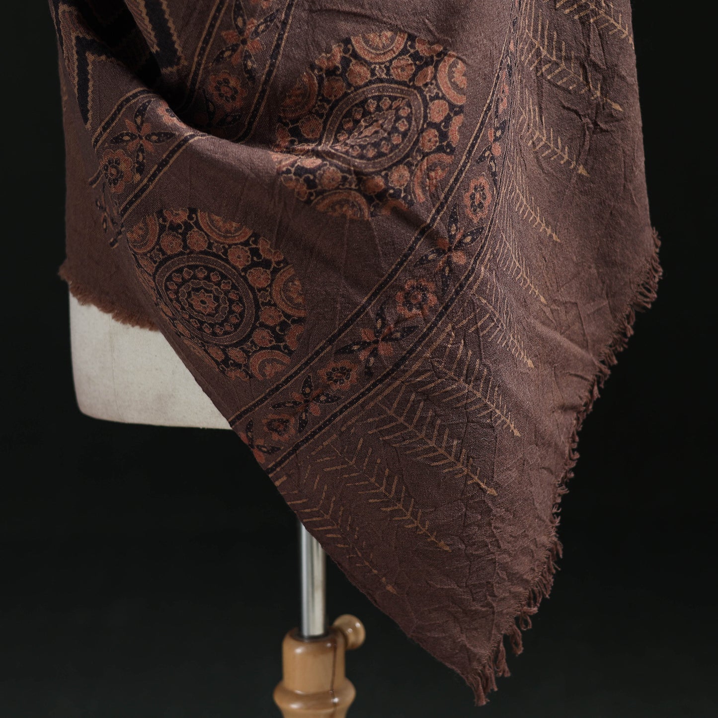 Ajrakh Hand Block Print Natural Dyed Handwoven Acrylic Wool Shawl 29