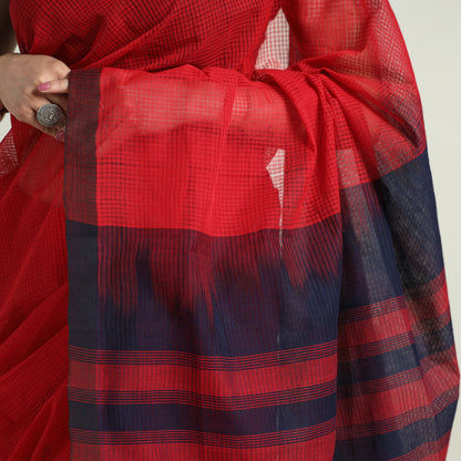 Red - Mangalagiri Plain Handloom Cotton Saree 01