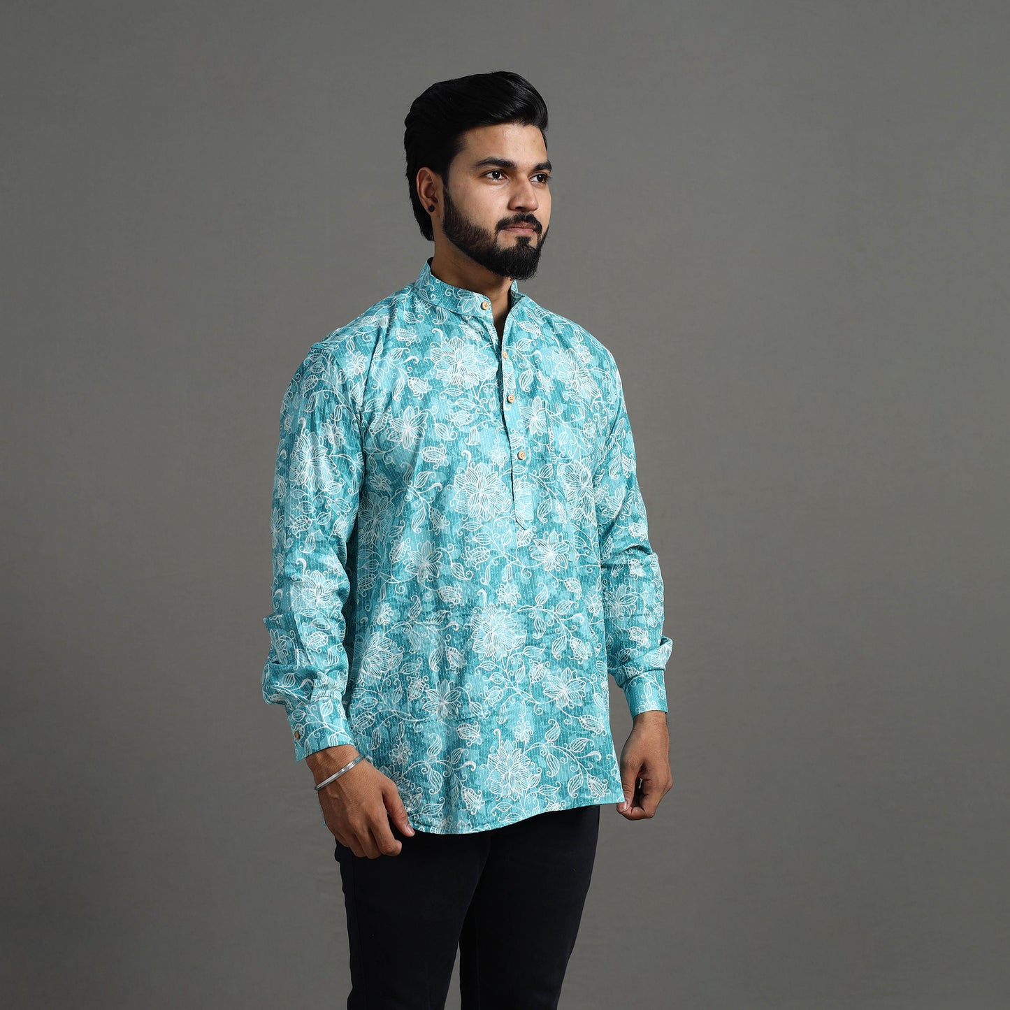 Buy Kantha Stitch Cotton Short Jaipur Kurta for Men