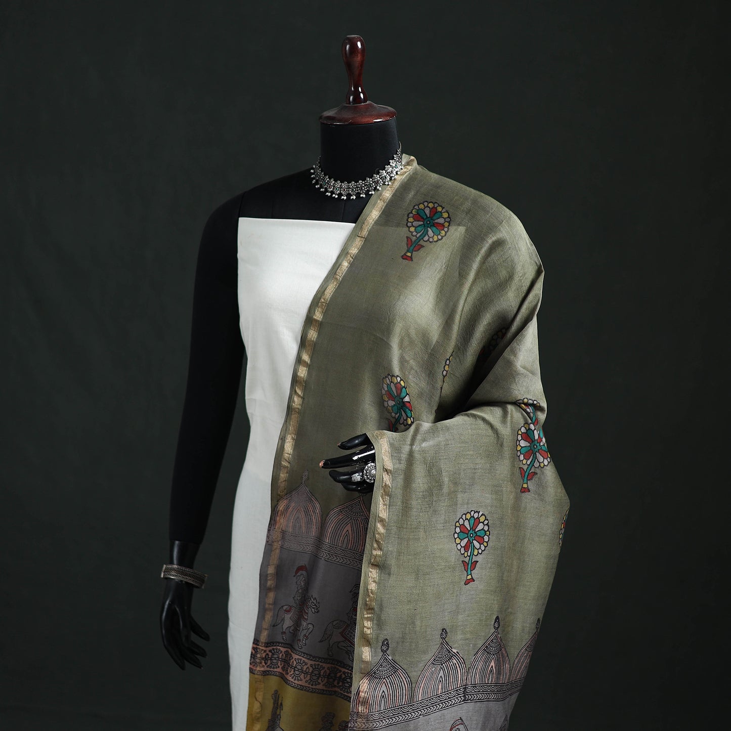 Mata Ni Pachedi Handpainted Natural Dyed Chanderi Silk Handloom Dupatta 25