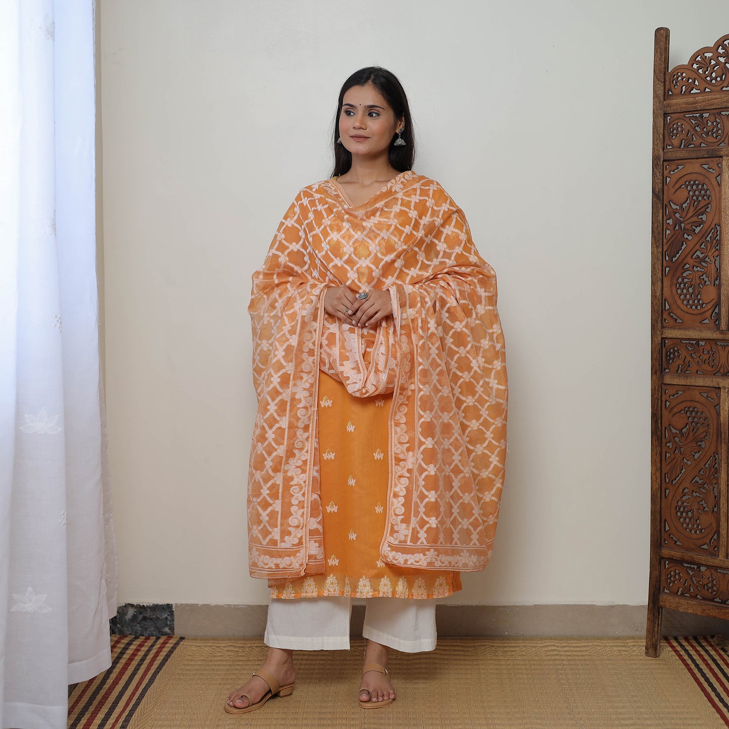 Bengal Jamdani Silk Cotton Kurta with Dupatta Set 01