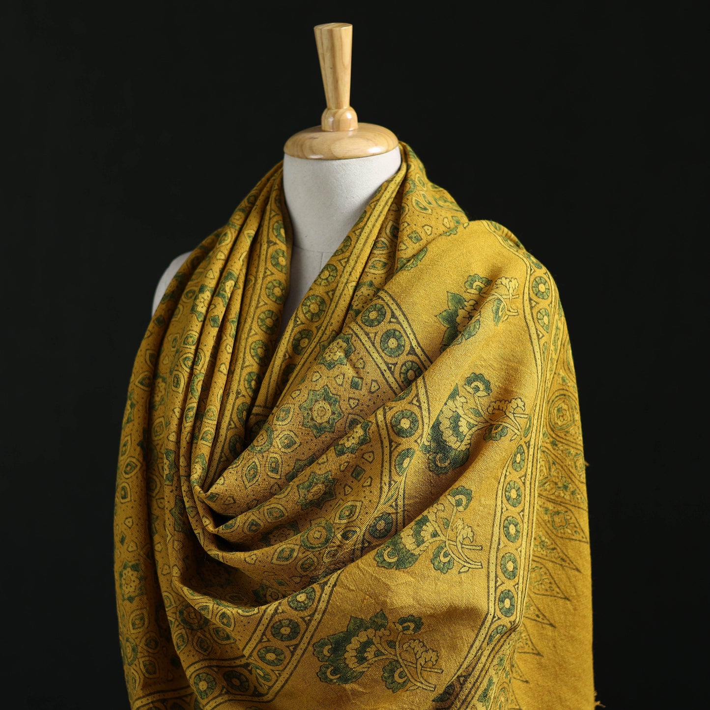 Ajrakh Hand Block Print Natural Dyed Handwoven Acrylic Wool Shawl 31