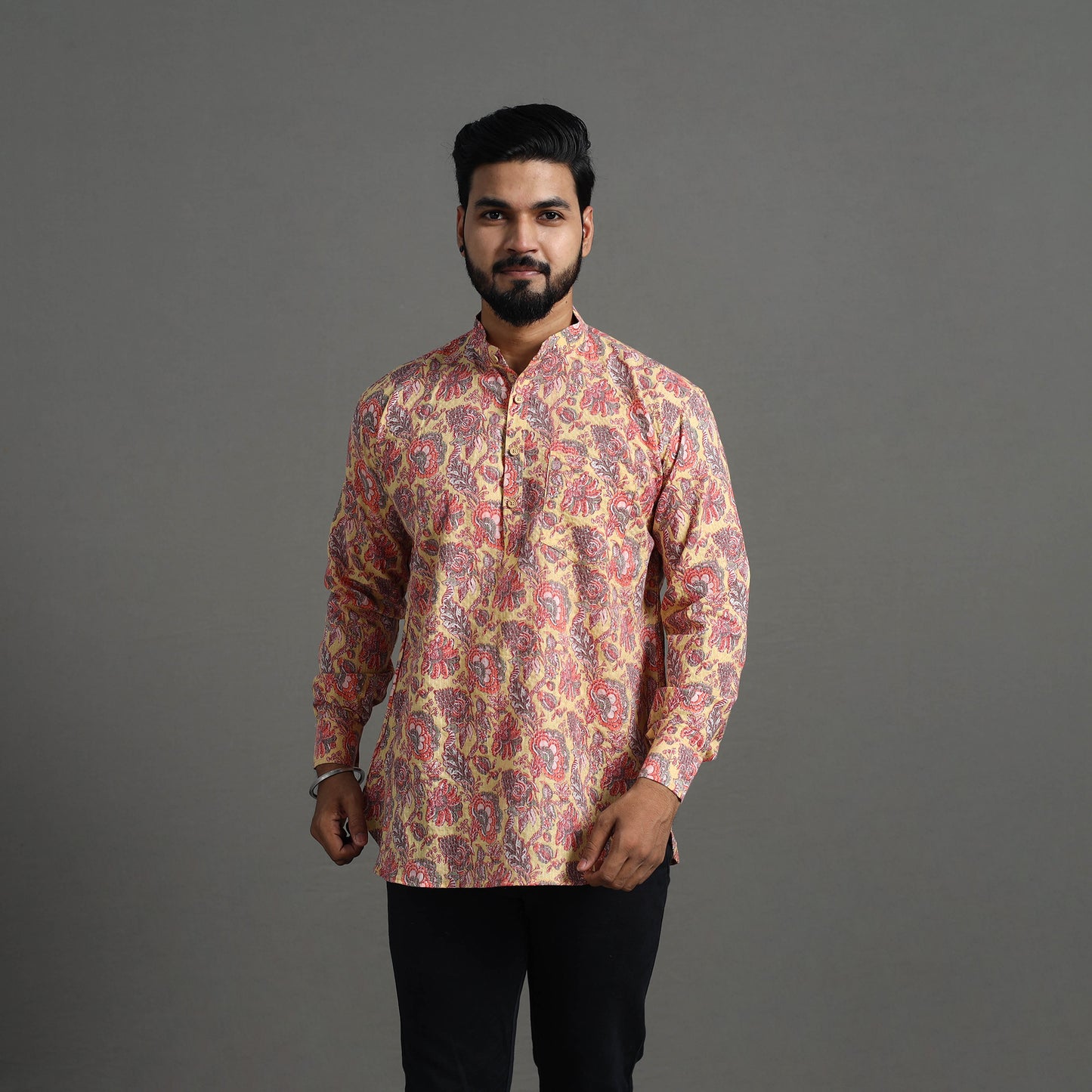 Buy Kantha Stitch Cotton Short Jaipur Kurta for Men