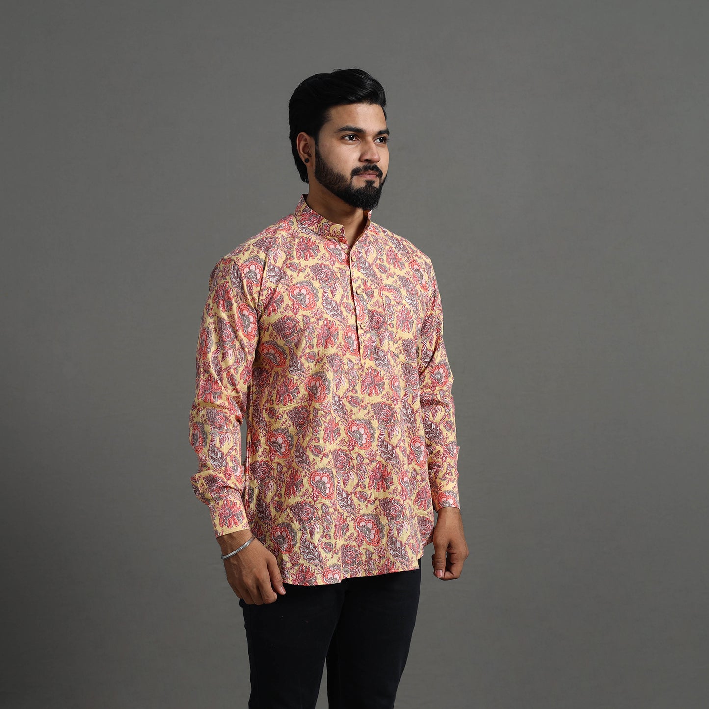 Buy Kantha Stitch Cotton Short Jaipur Kurta for Men