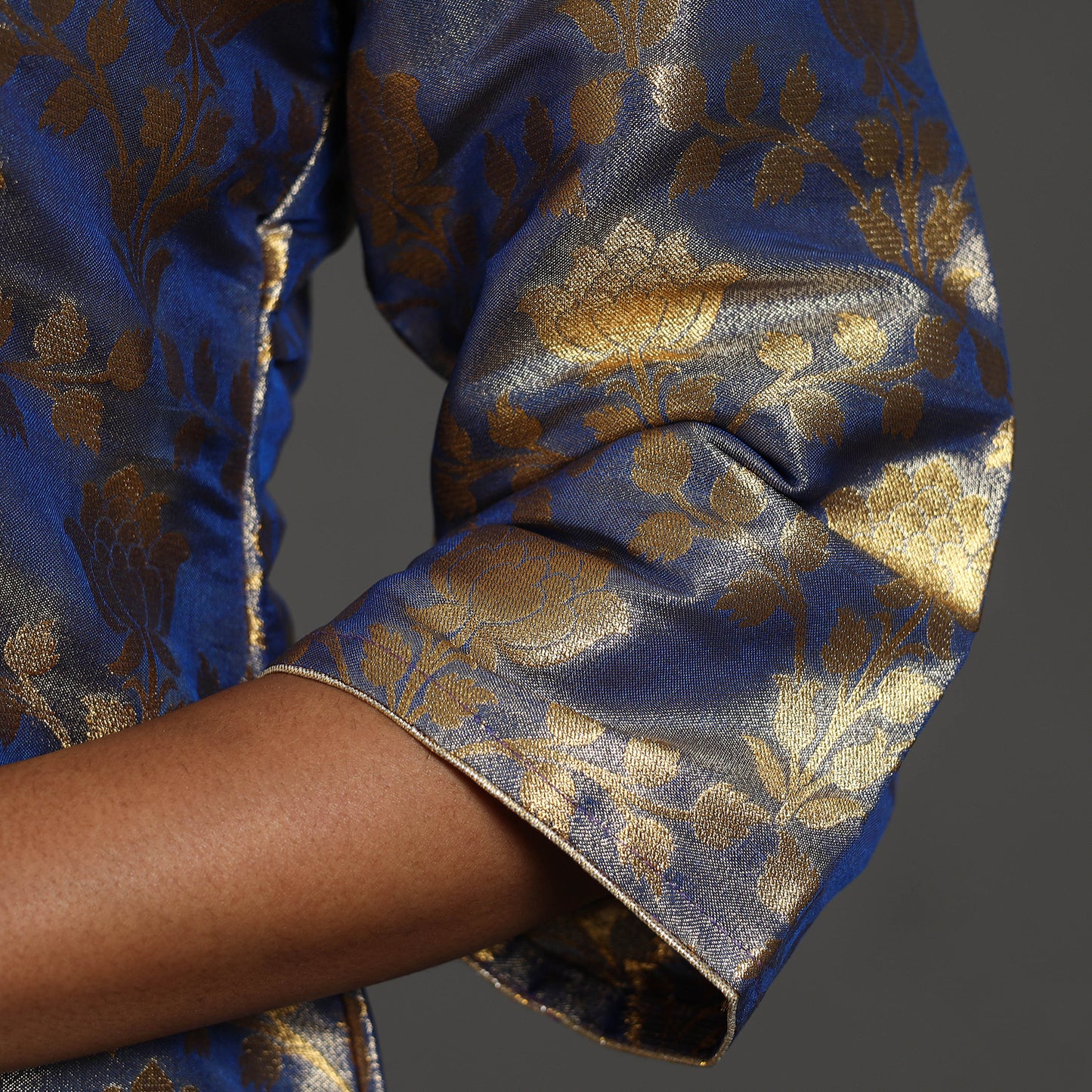 Blue Cutwork Tissue Zari Jaal Banarasi Silk Kurta for Women