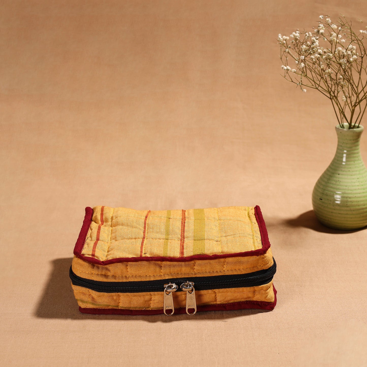 Yellow Handmade 4 Pockets Cotton Jewellery Bag