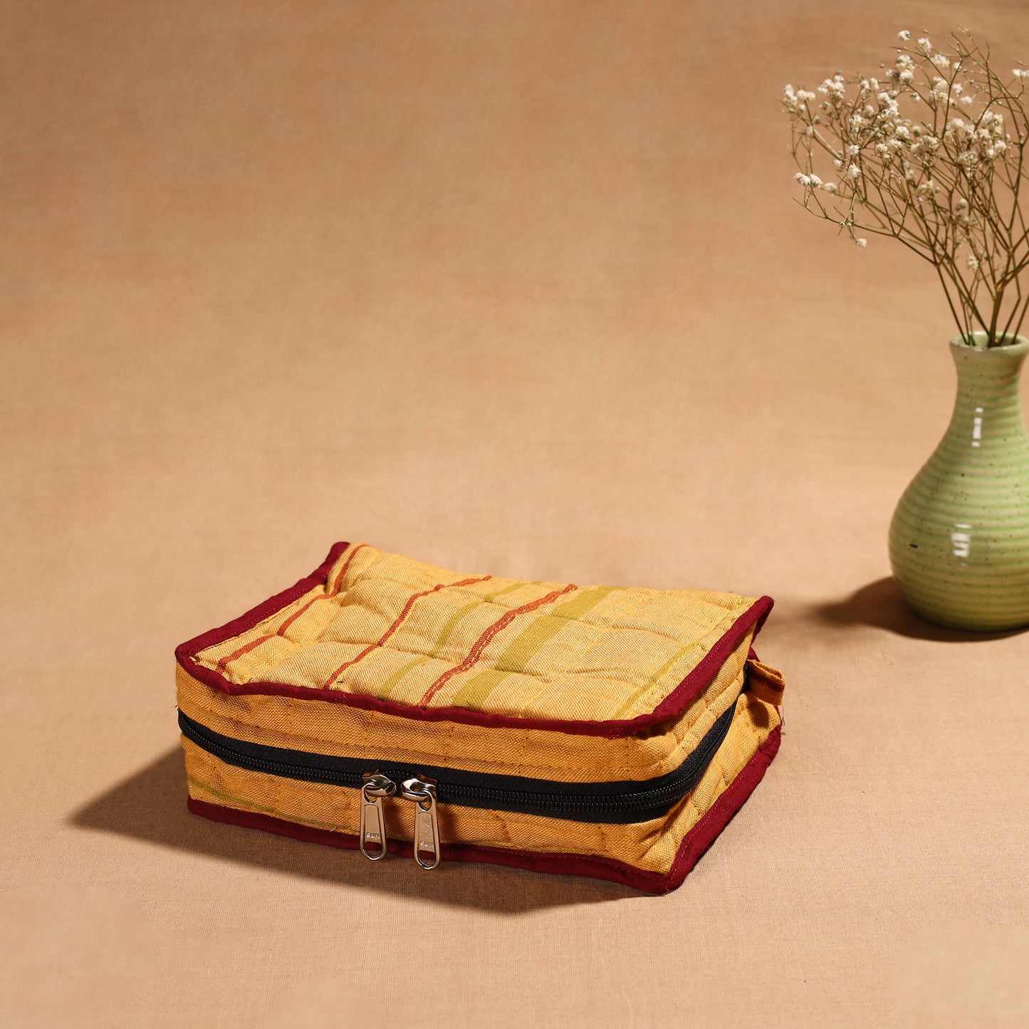Yellow Handmade 4 Pockets Cotton Jewellery Bag