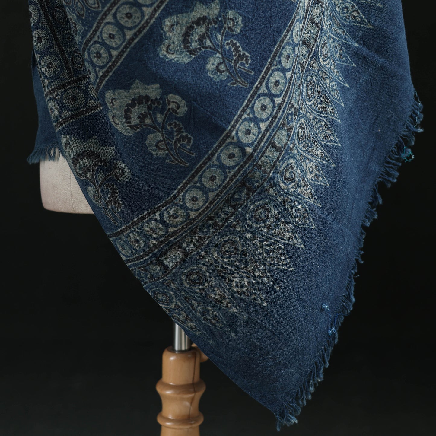 Ajrakh Hand Block Print Natural Dyed Handwoven Acrylic Wool Shawl 33