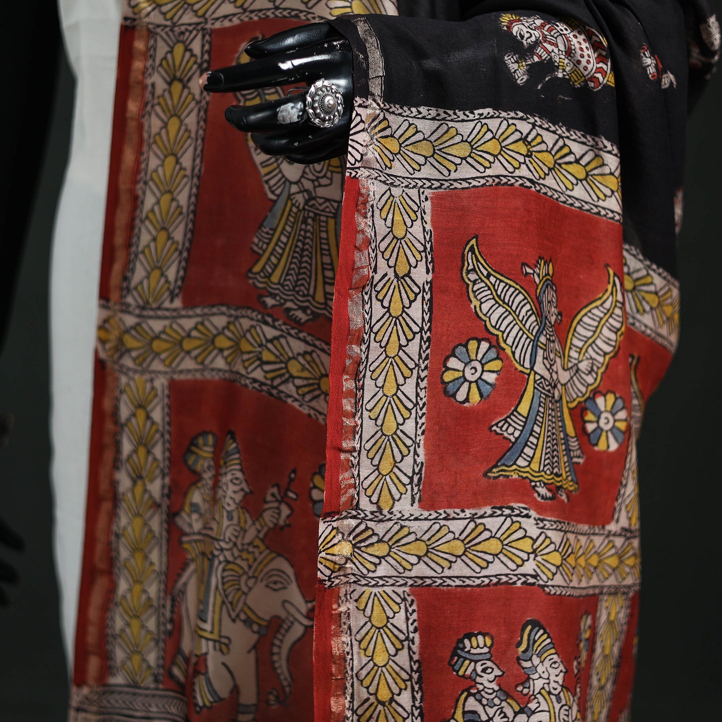 Mata Ni Pachedi Handpainted Natural Dyed Chanderi Silk Handloom Dupatta 28