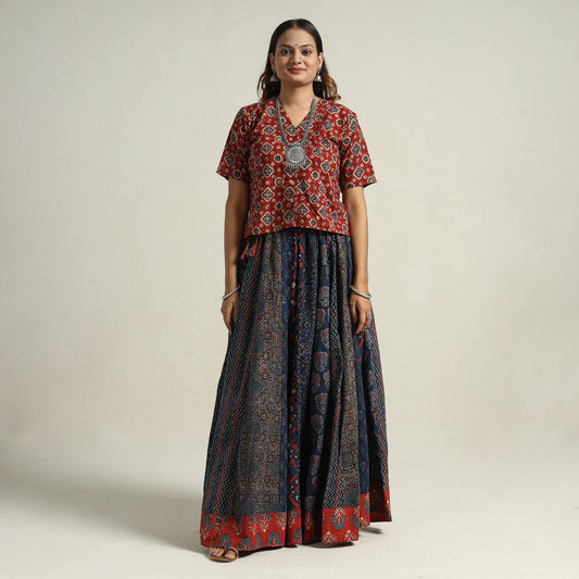 Ajrakh Block Printed 24 Kali Patchwork Cotton Long Skirt 10