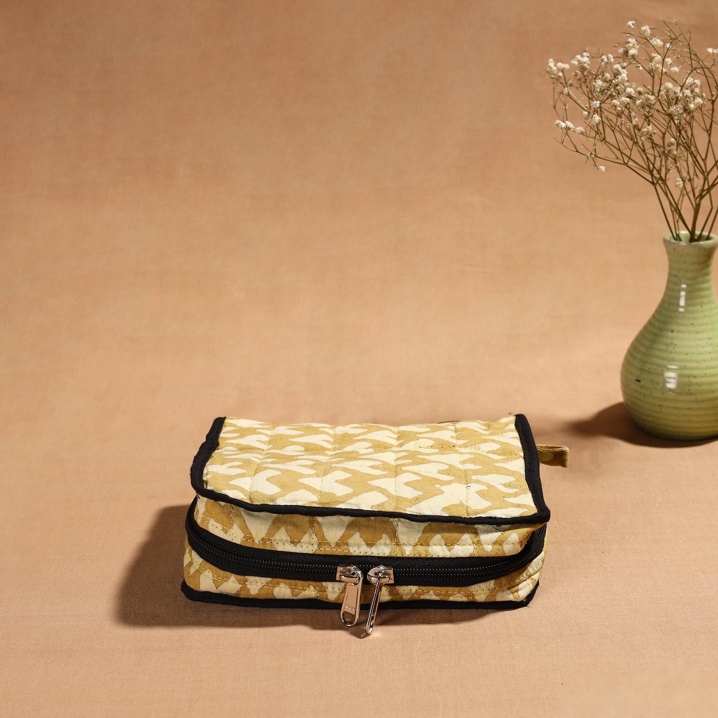 Yellow Handmade 4 Pockets Cotton Jewellery Bag