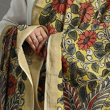 Yellow - mangalagiri cotton handpainted pen work kalamkari
