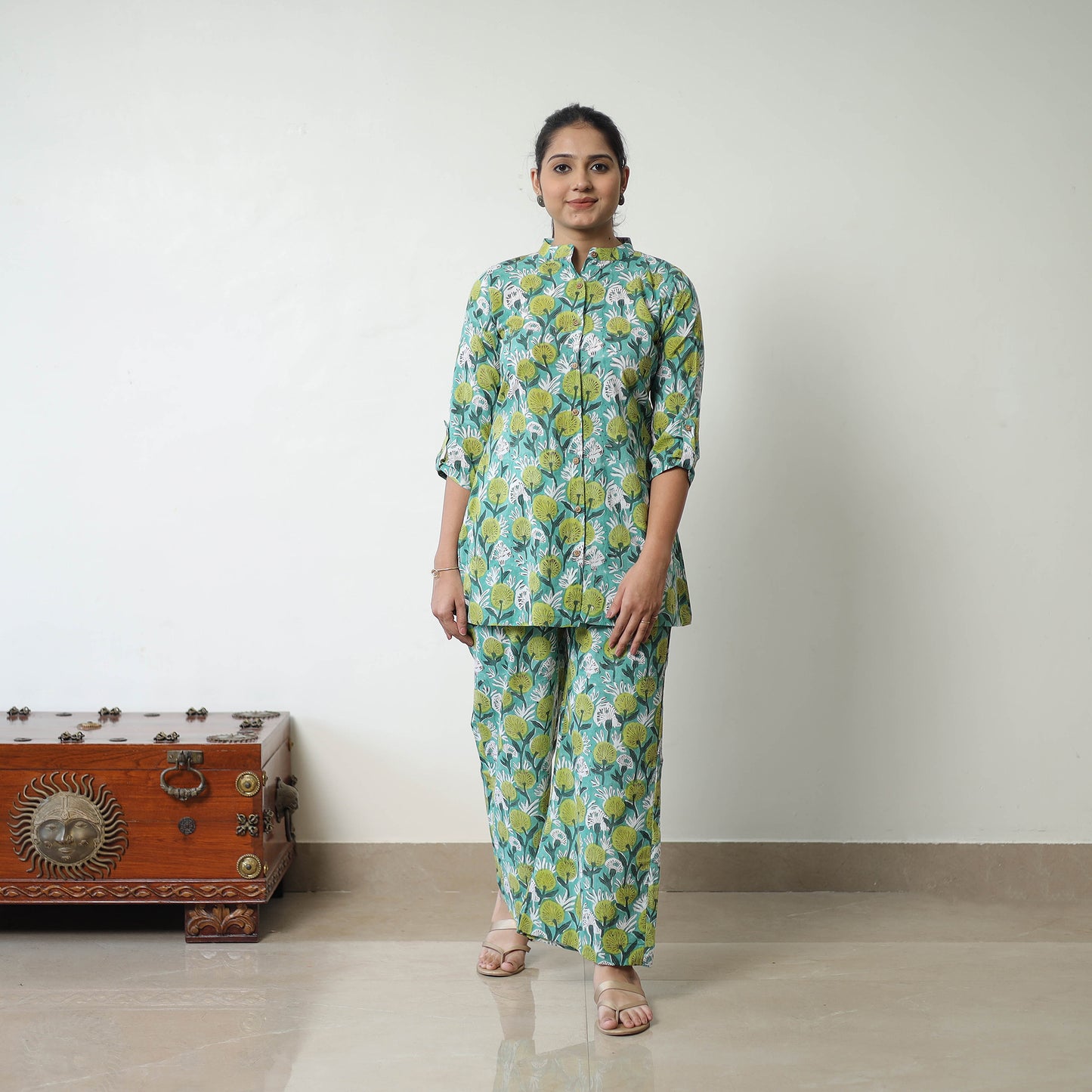 Green - Block Printed Cotton Sanganeri Co-Ord Set 05