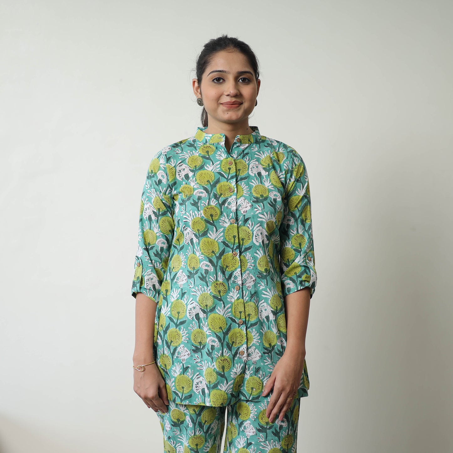 Green - Block Printed Cotton Sanganeri Co-Ord Set 05