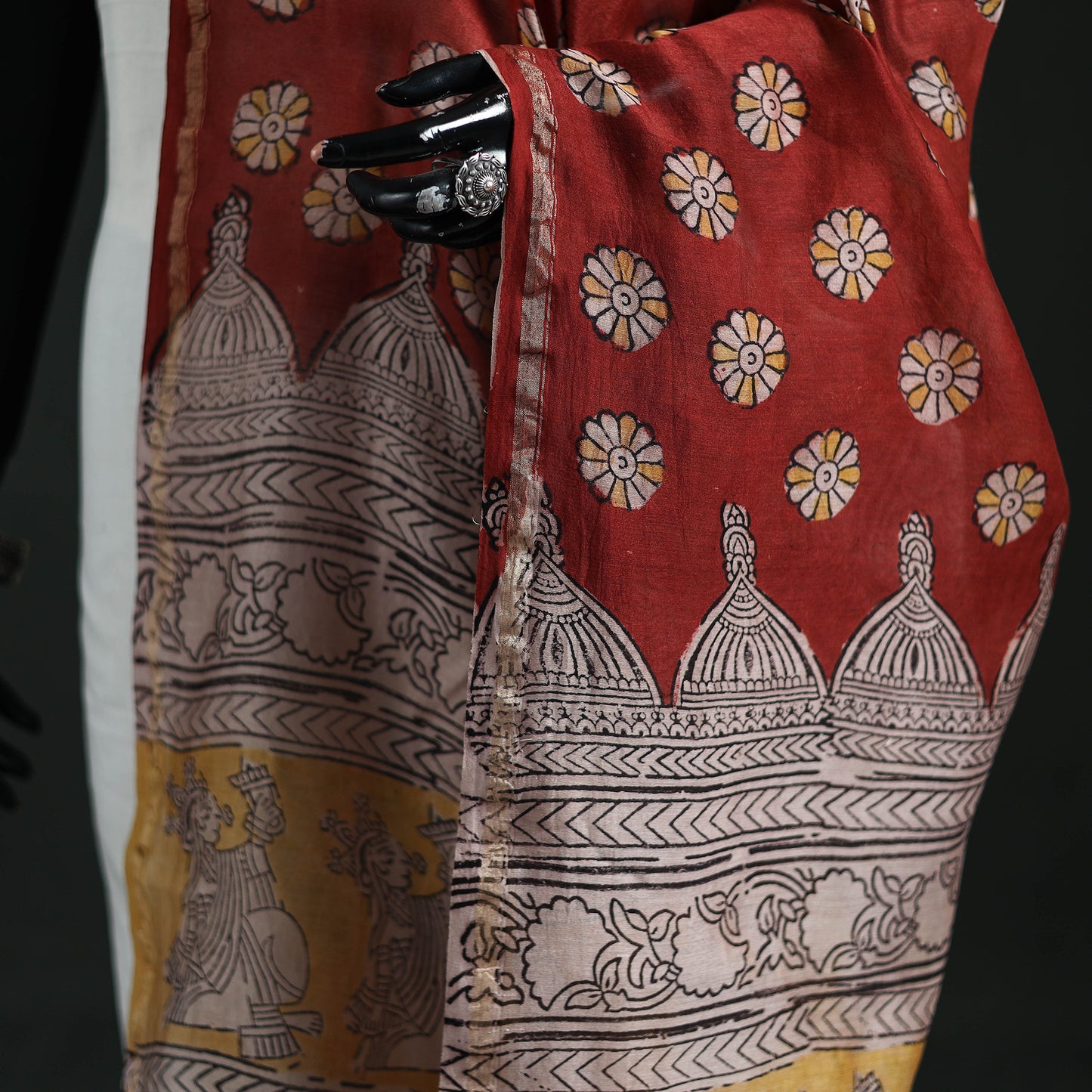 Mata Ni Pachedi Handpainted Natural Dyed Chanderi Silk Handloom Dupatta 31