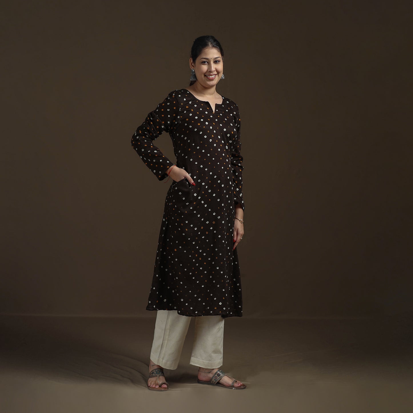 Bandhani Tie-Dye Cotton A-Line Kurta for women 03