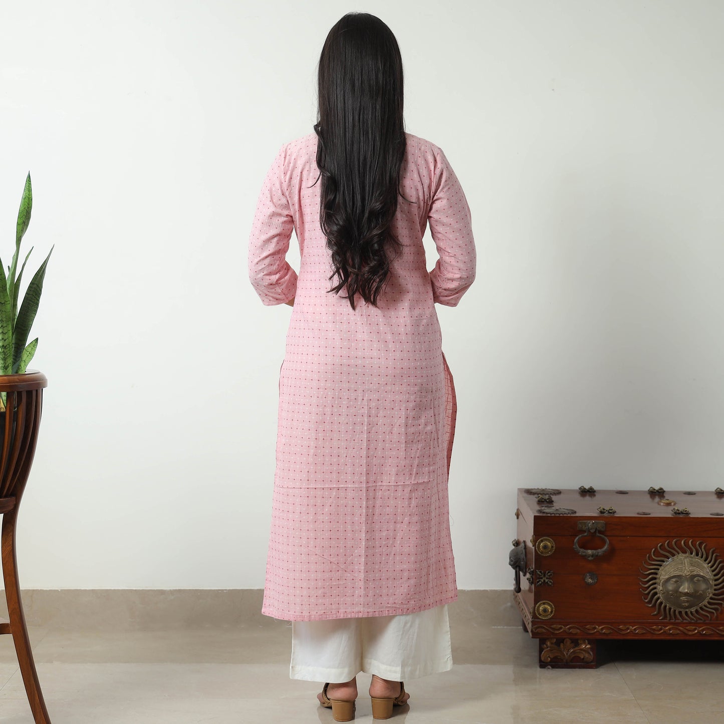 Pink - Jacquard Cotton Straight Kurta 09
