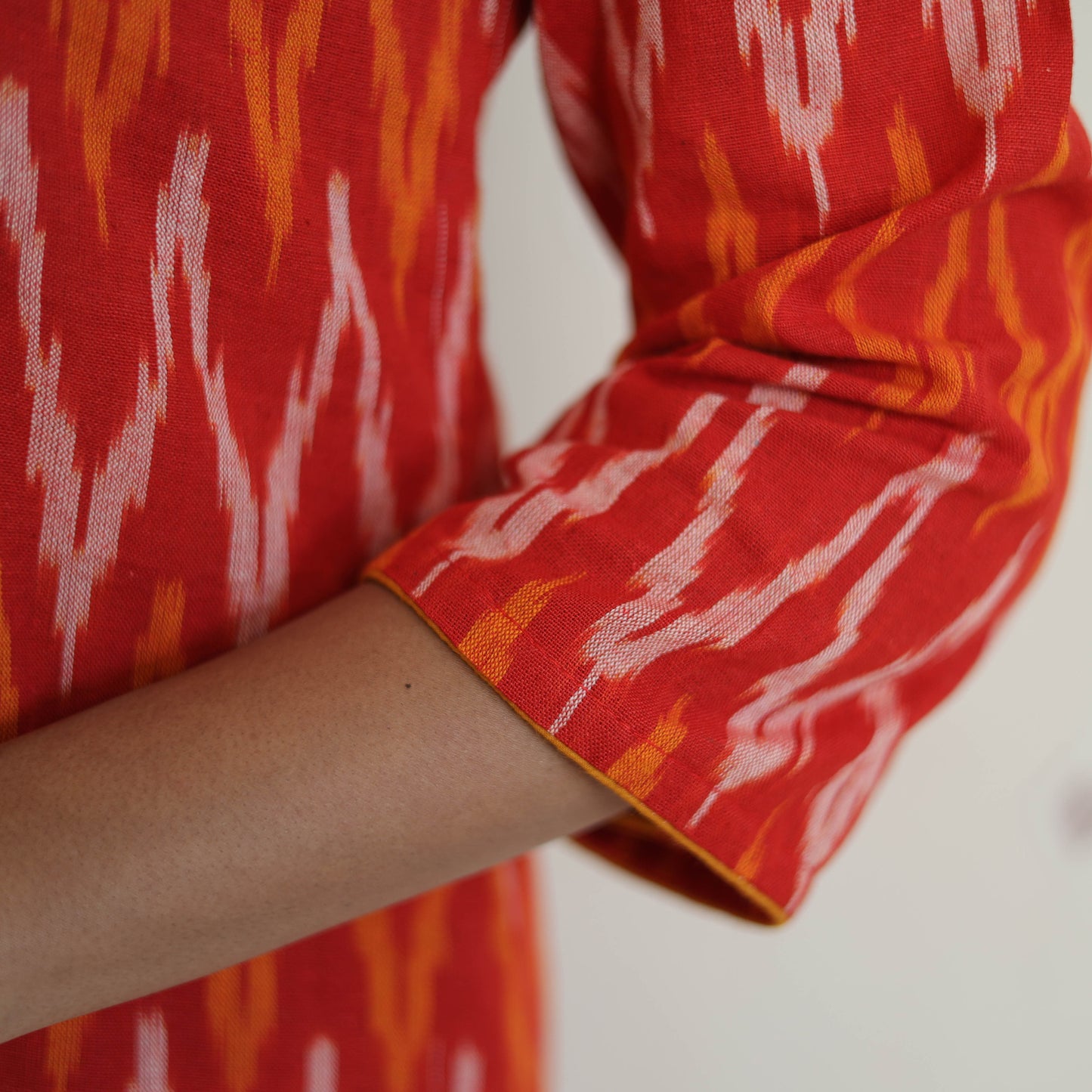 Red - Handloom Cotton Pochampally Ikat Kurta Set 24