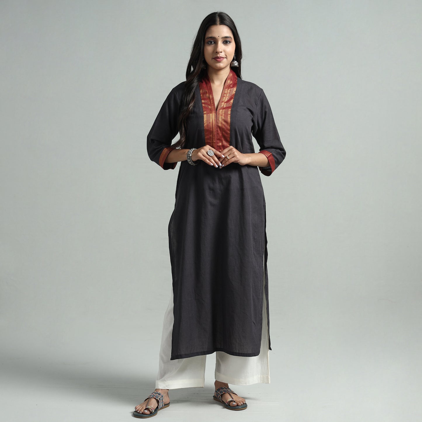 Dark Grey - Dharwad Cotton Straight Kurta