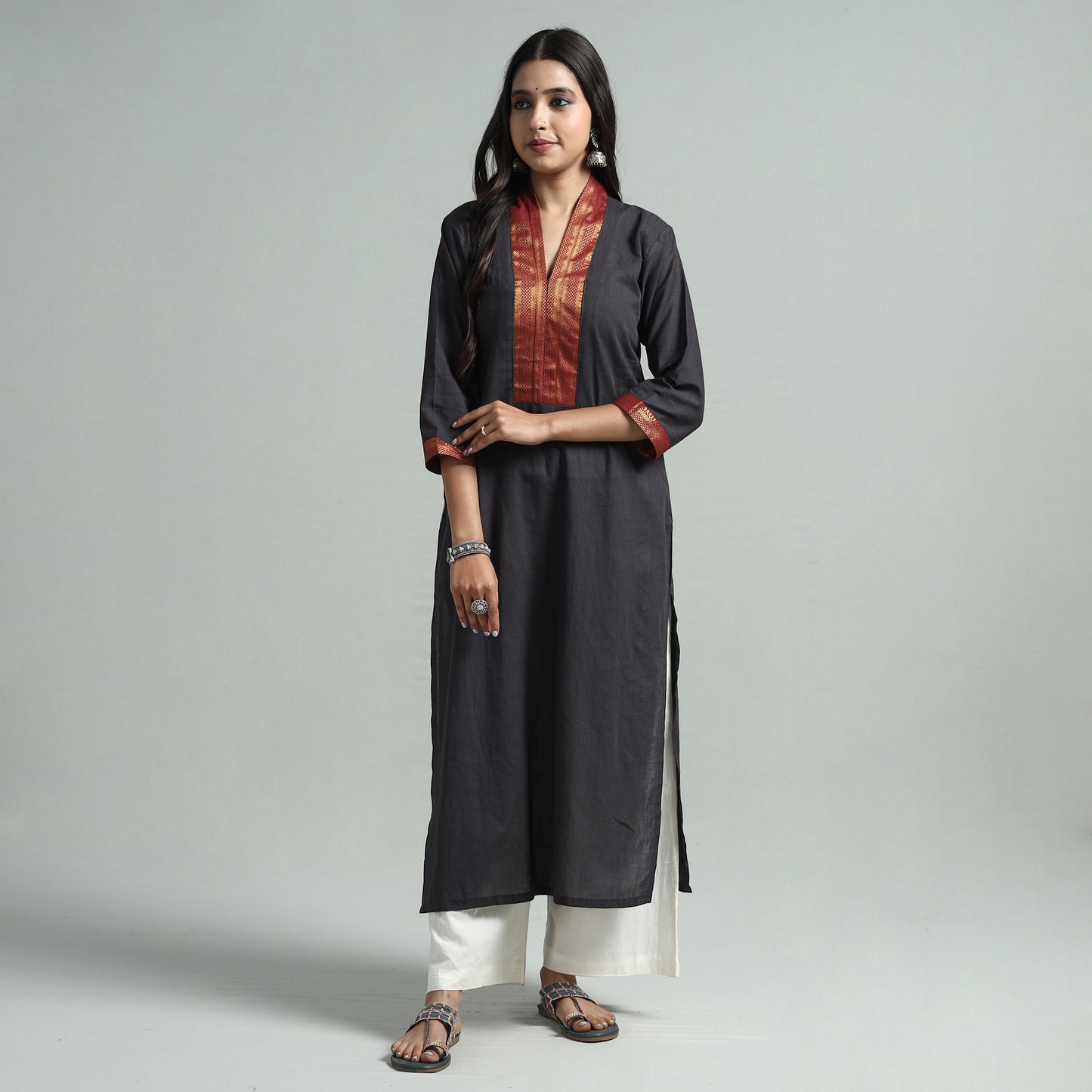 Dark Grey - Dharwad Cotton Straight Kurta