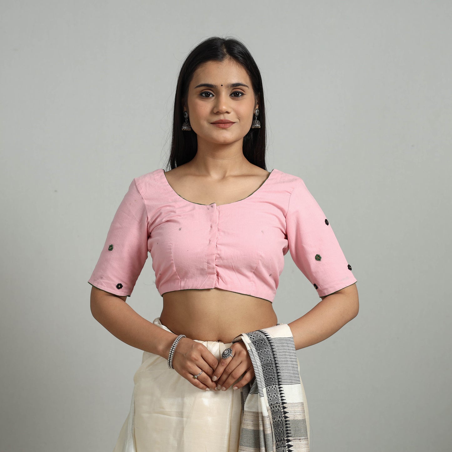 Pink - Hand Embroidery Cotton Blouse 04
