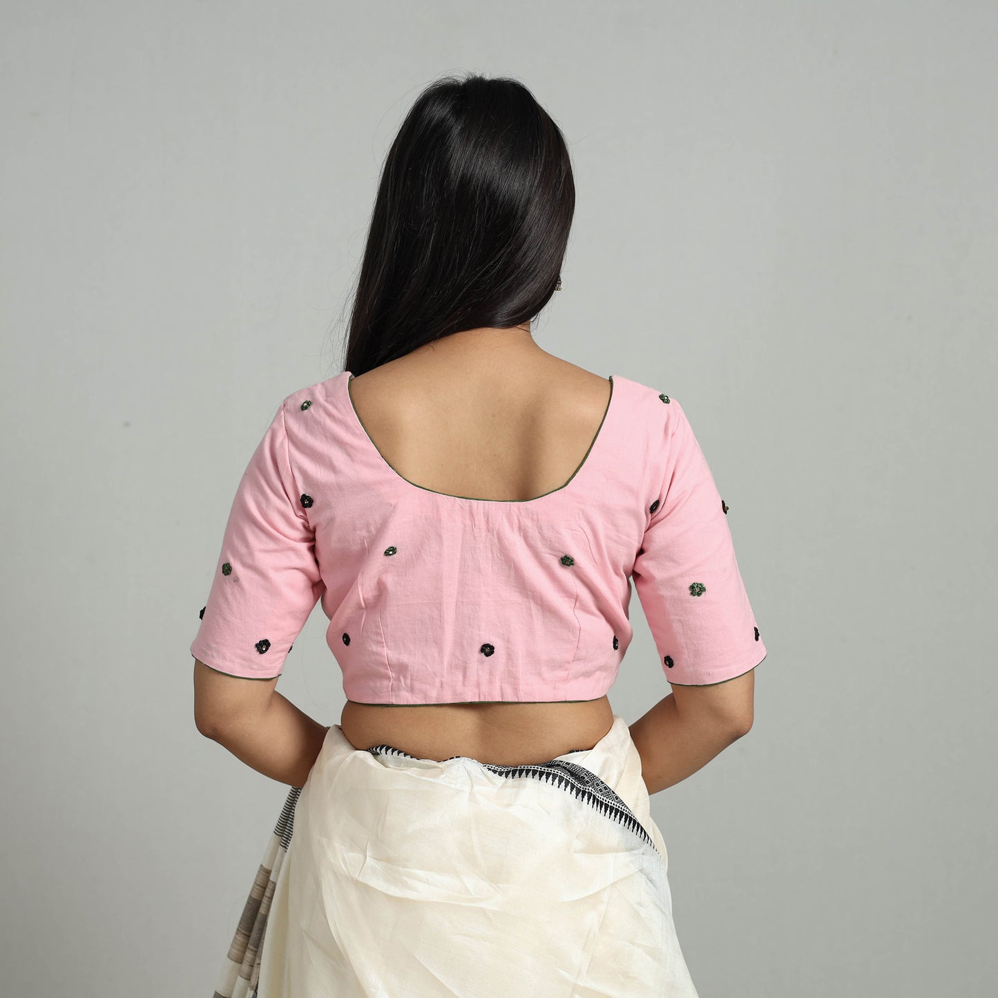 Pink - Hand Embroidery Cotton Blouse 04