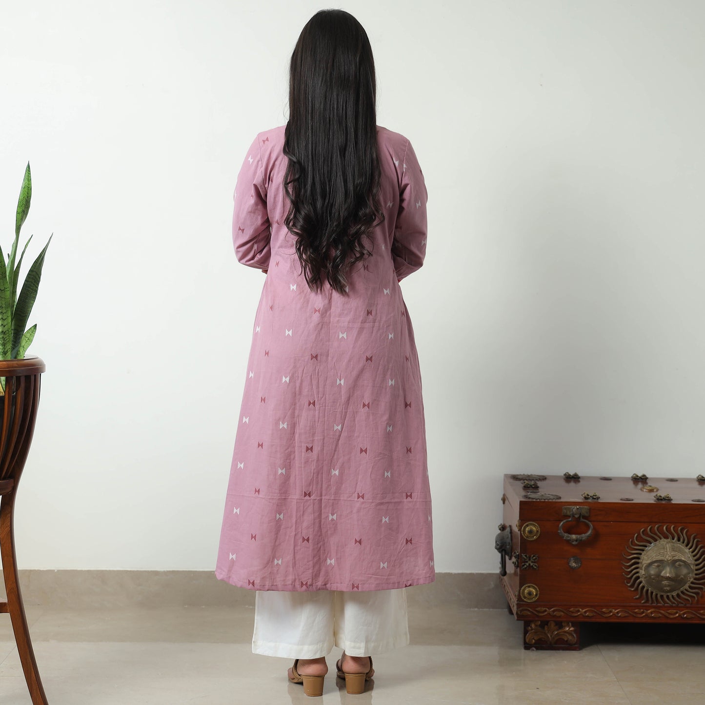 Purple - Jacquard Cotton A-Line Kurta 01