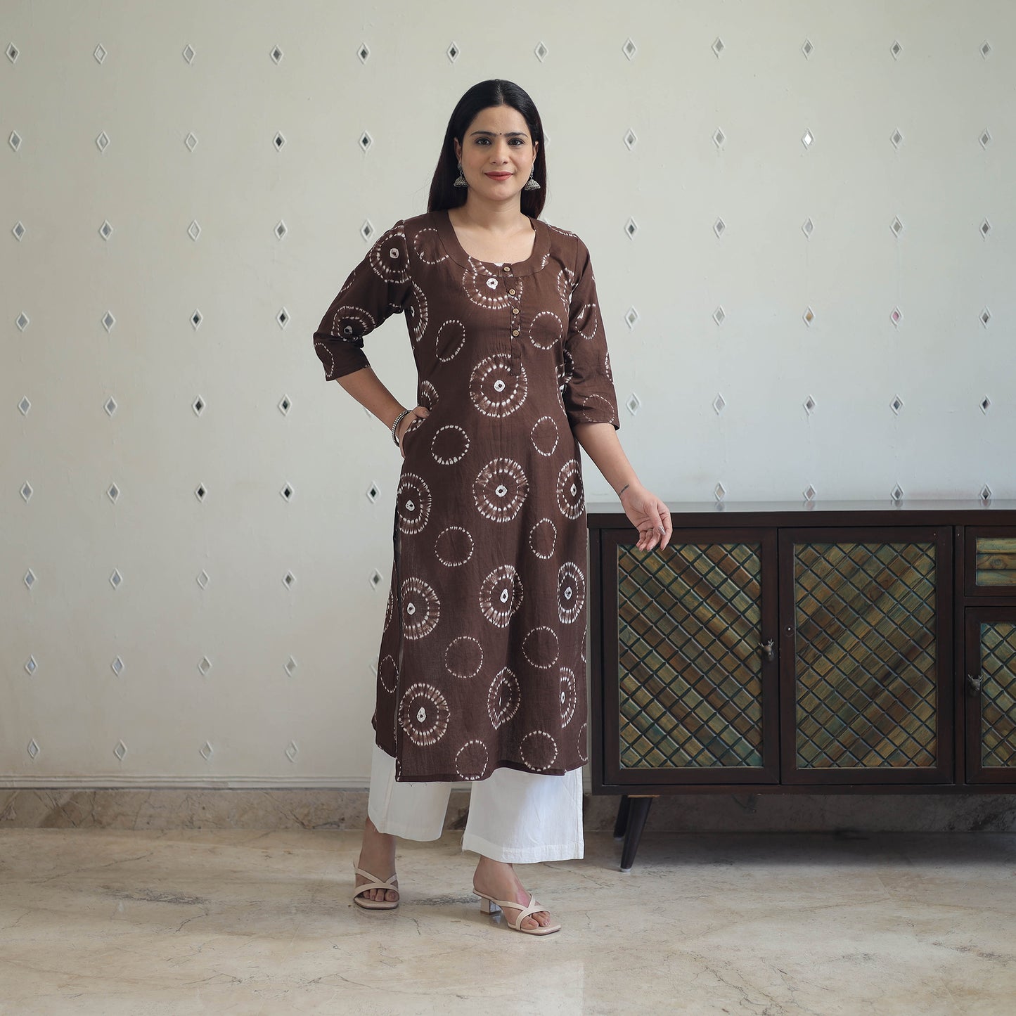 Buy Brown Tie & Dye Cotton Straight Shibori Kurta
