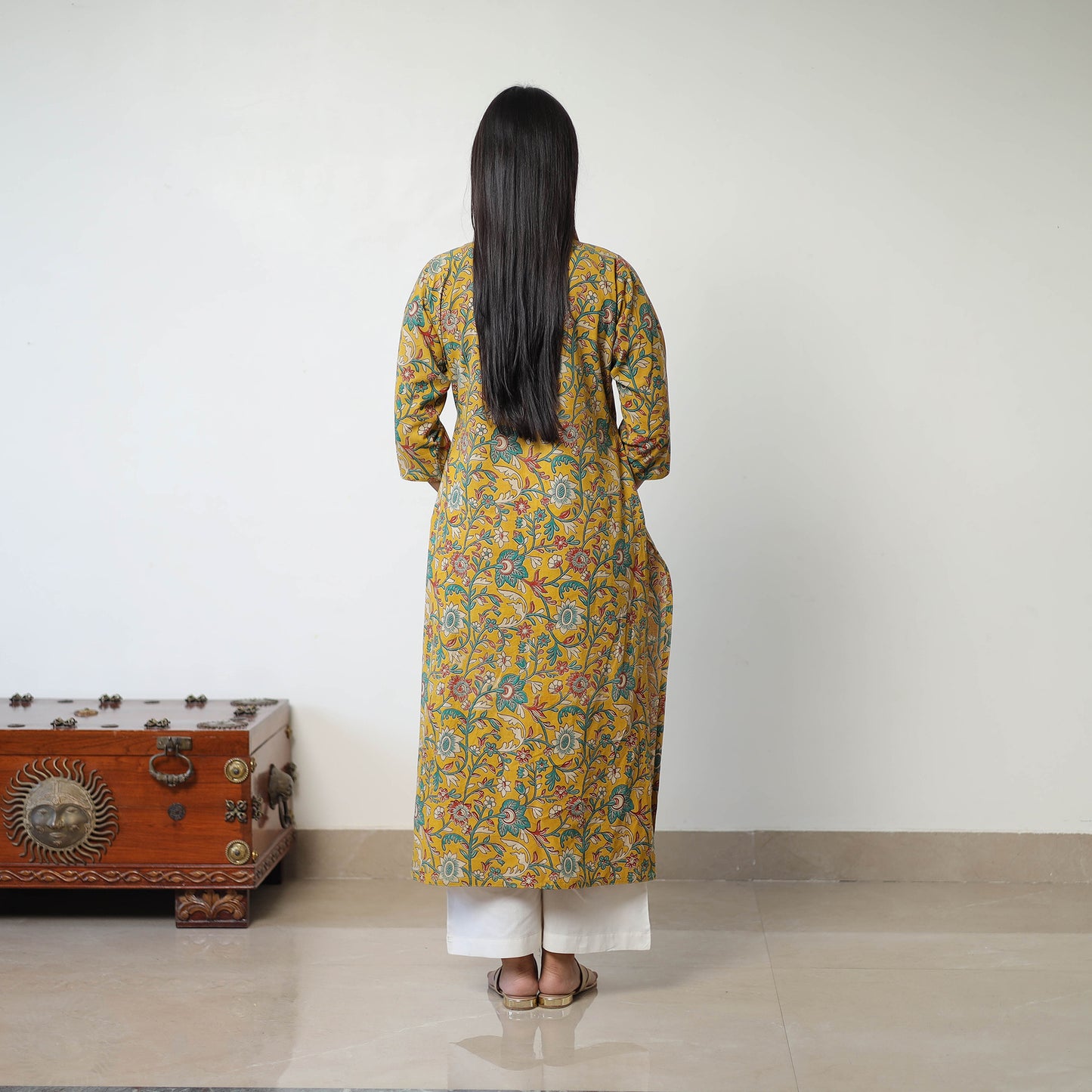 Yellow - Printed Cotton Straight Kalamkari Kurta 09