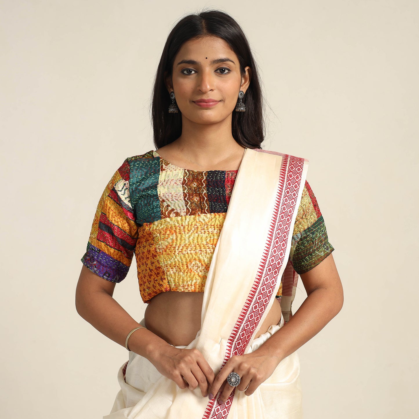 Buy Hand Embroidery Kantha Stitch Blouse Piece Online