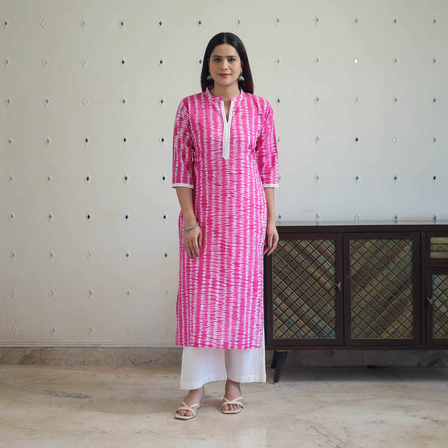 Pink Tie & Dye Cotton Straight Shibori Kurta for Women