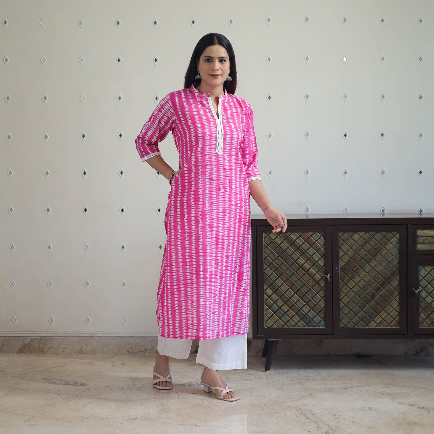 Pink Tie & Dye Cotton Straight Shibori Kurta for Women