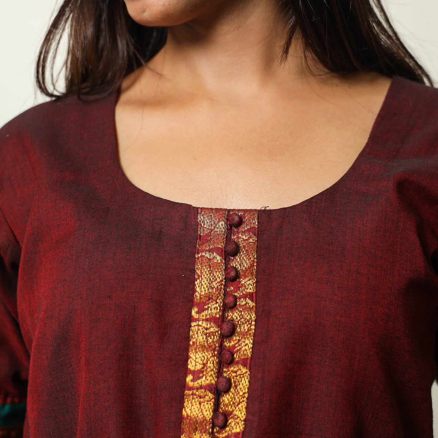 Cotton Maroon Dharwad Kurta Set with Palazzo & Dupatta