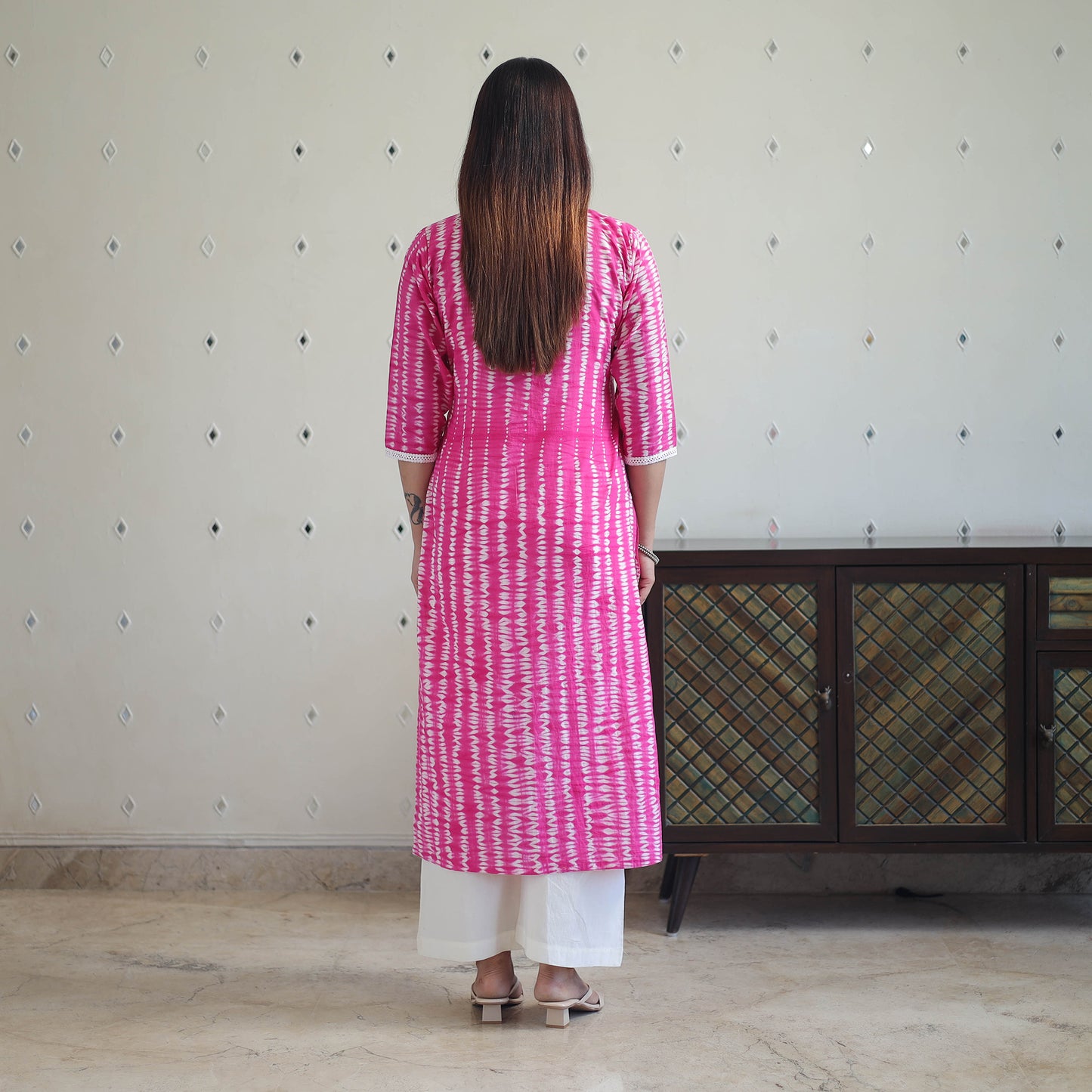 Pink Tie & Dye Cotton Straight Shibori Kurta for Women