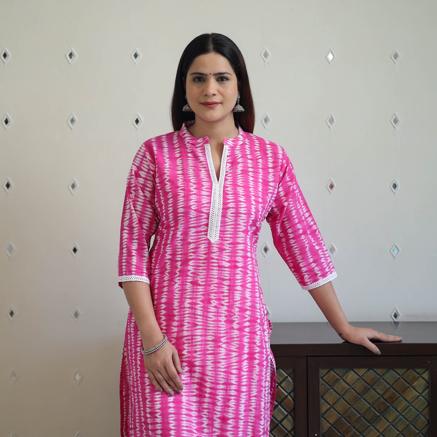 Pink Tie & Dye Cotton Straight Shibori Kurta for Women