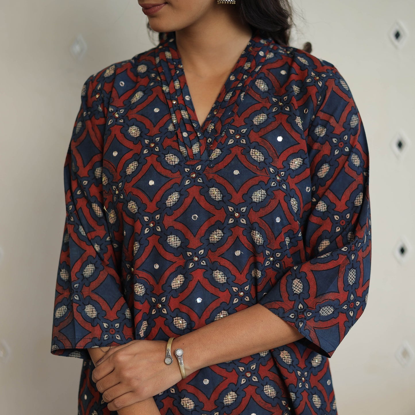 Buy Multicolor Sequins Cotton Straight Ajrakh Print Kurta