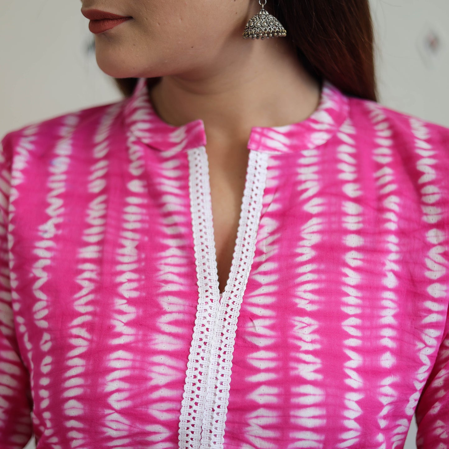 Pink Tie & Dye Cotton Straight Shibori Kurta for Women