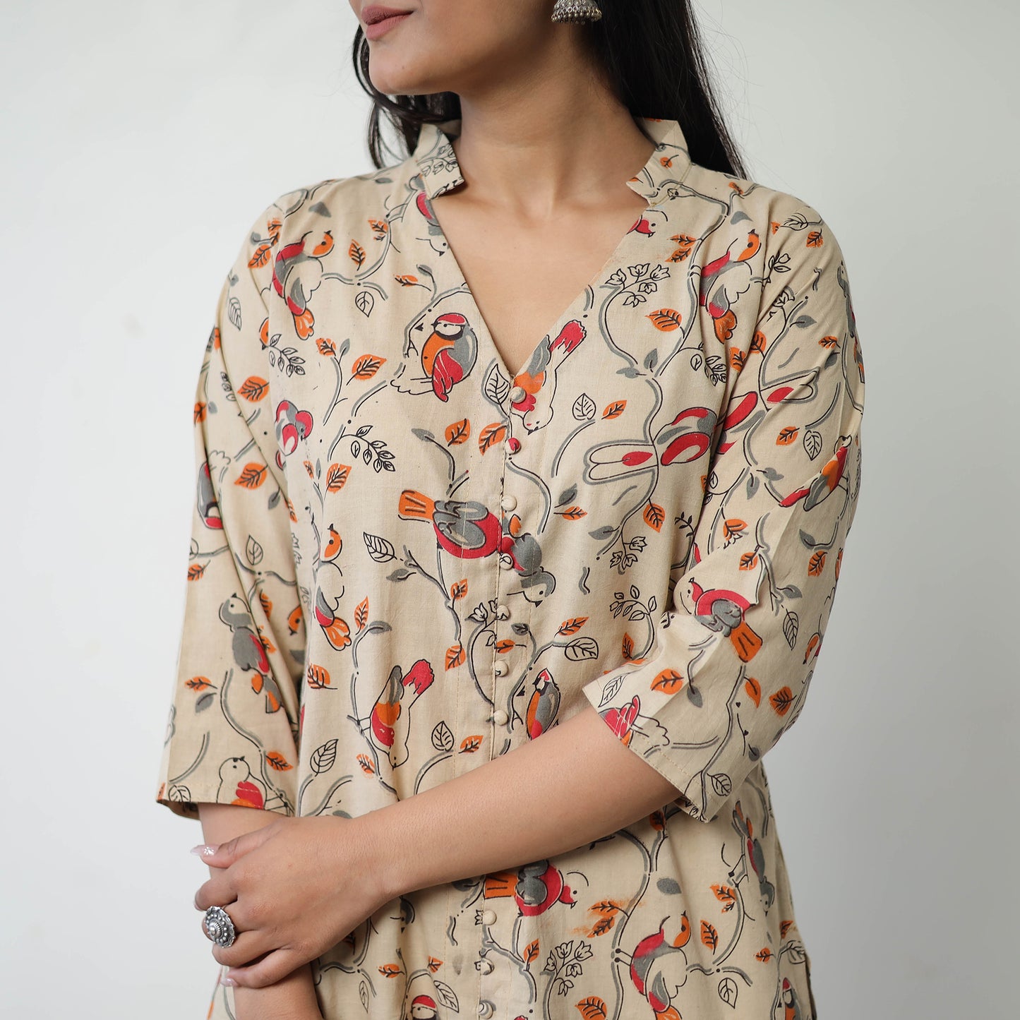 Beige - Printed Cotton Straight Kalamkari Kurta 07