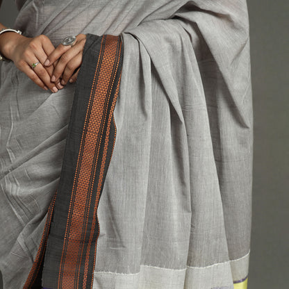 Grey - Ilkal Handloom Cotton Saree With Chikki Paras Border 11