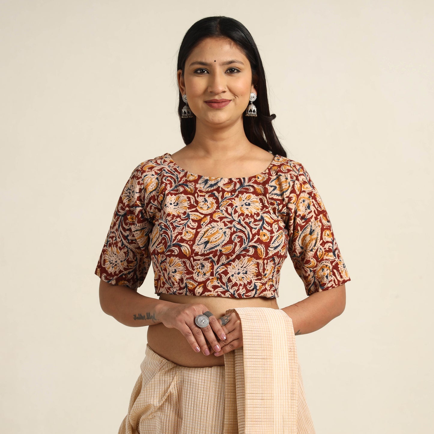 Buy Pedana Kalamkari Block Printed Cotton Stitched Blouse Online at iTokri.com