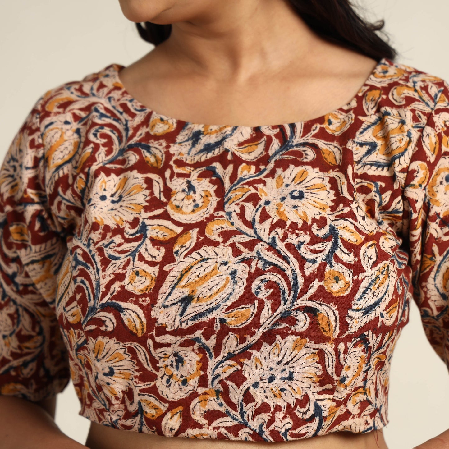 Buy Pedana Kalamkari Block Printed Cotton Stitched Blouse Online at iTokri.com