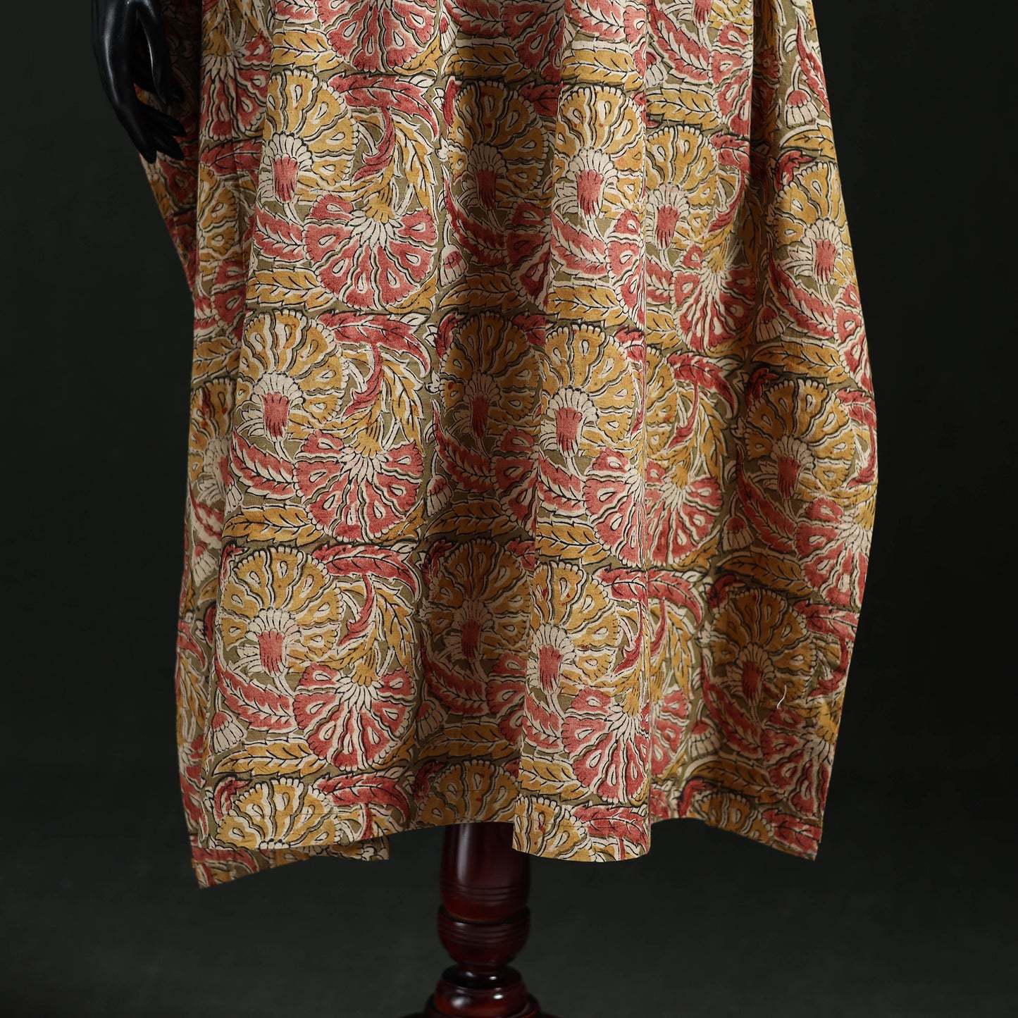 Beige - Kalamkari Hand Block Print Natural Dyed Cotton Kaftan (Long) 02