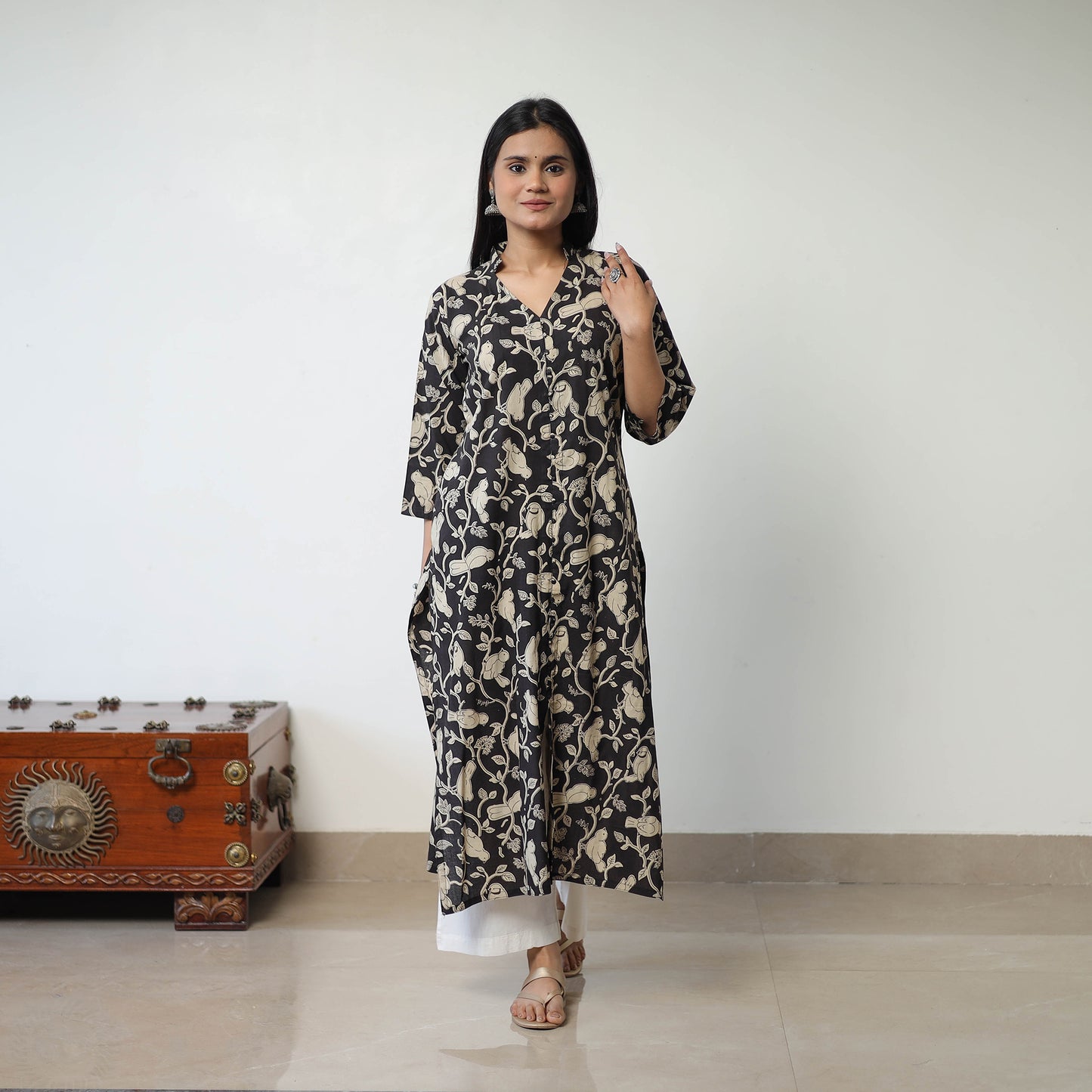 Black - Printed Cotton Straight Kalamkari Kurta 10