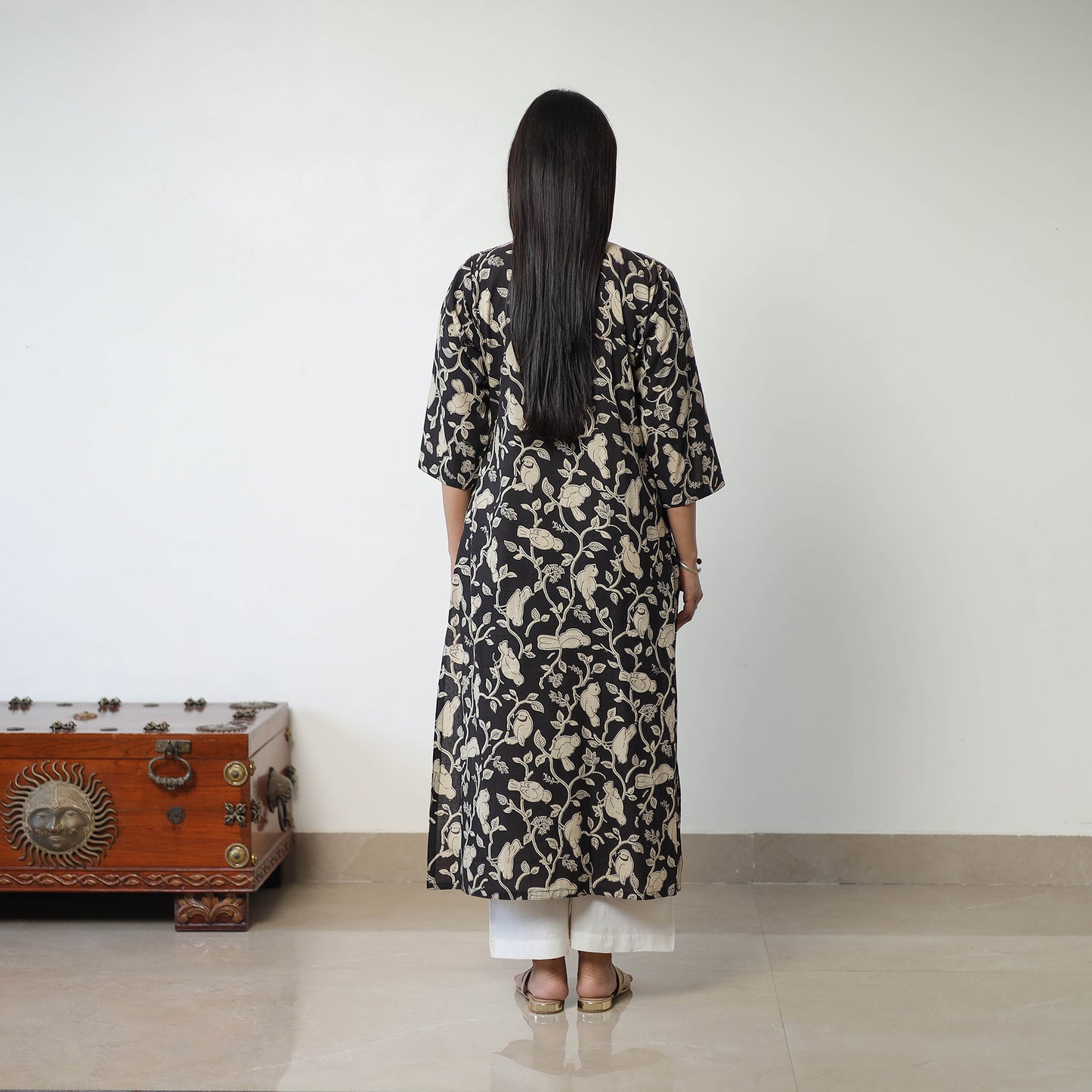Black - Printed Cotton Straight Kalamkari Kurta 10
