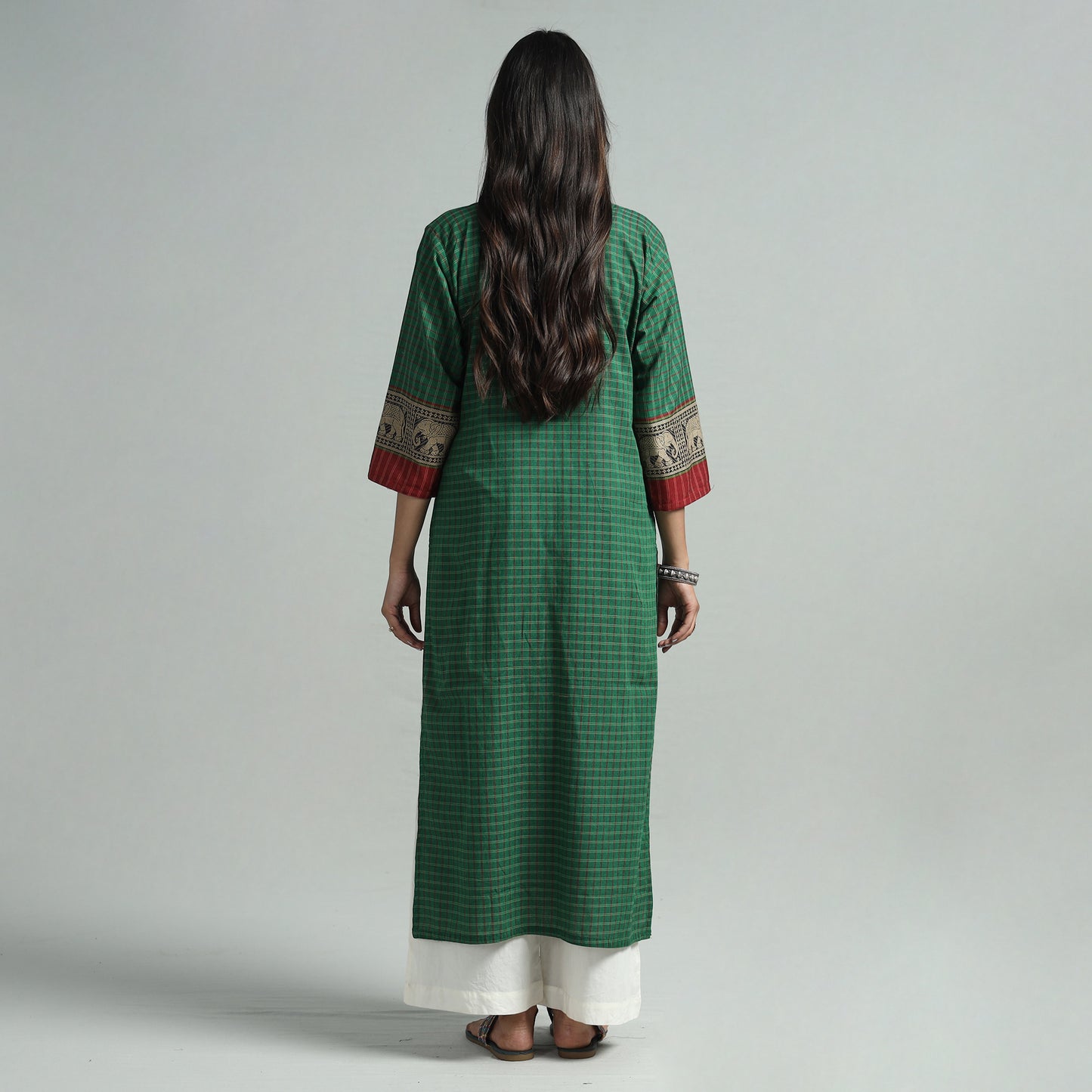Green - Dharwad Checks Cotton Straight Kurta